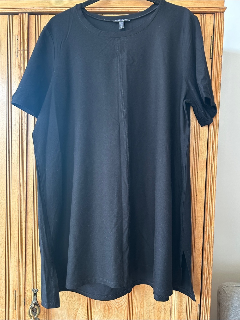 Eileen Fisher Black Short-Sleeve Crew Neck Tee/Tunic 1X